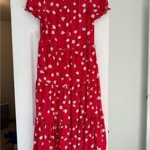 J. Crew Red Floral Midi Dress